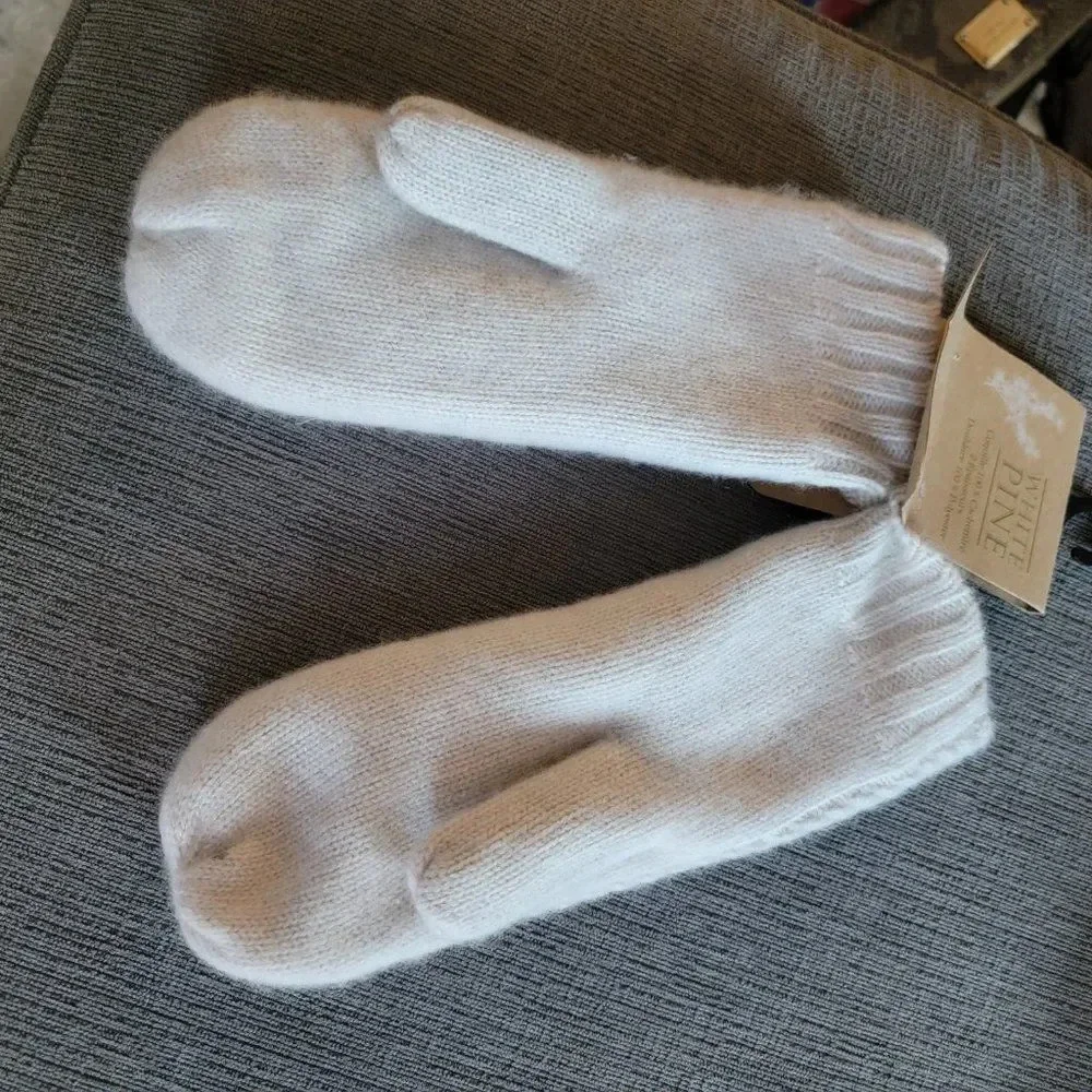 White Pine 100% Cashmere Mittens Ivory Fleece Lined Knit Gloves For Wome…